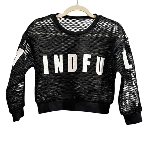 Alo Black Mesh Pullover Top. Size: S - Picture 2 of 4